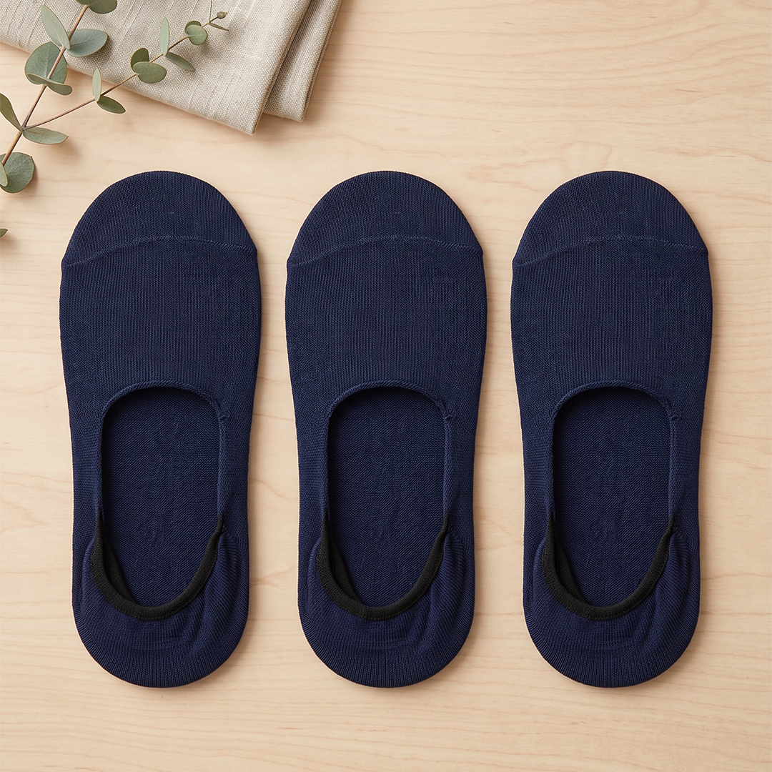 Erkek Bambu Yazlık Babet Çorap Lacivert Renkli (3'lü Paket)